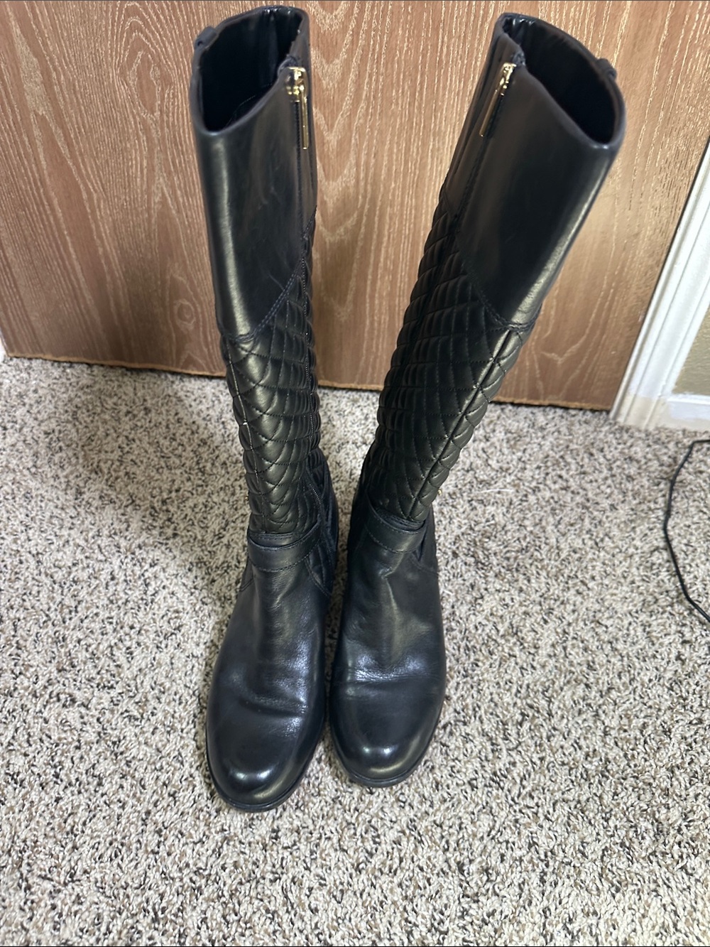 Bandolino Black Quilted Knee-High Riding Boots